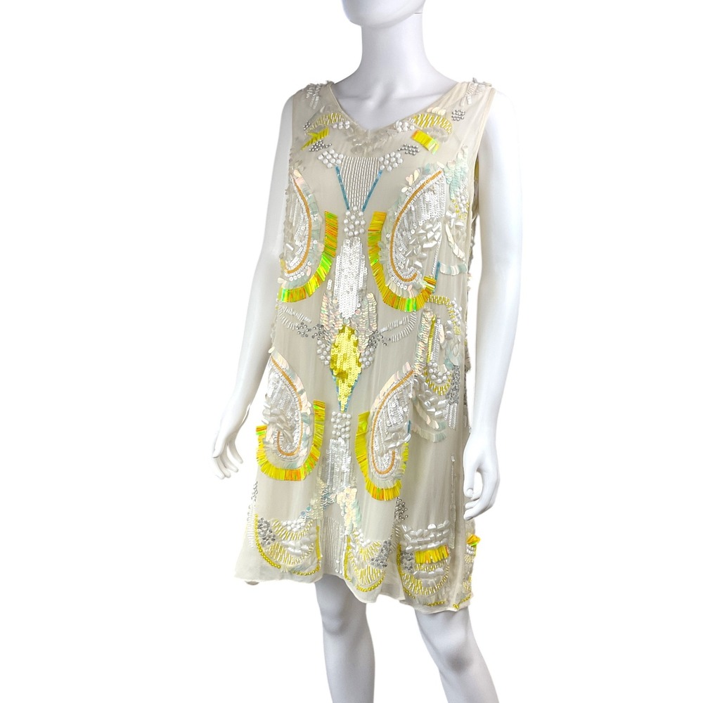 Beaded Sequin Dress Flapper Style Cocktail Party Sleeveless‎ Drop Waist size M